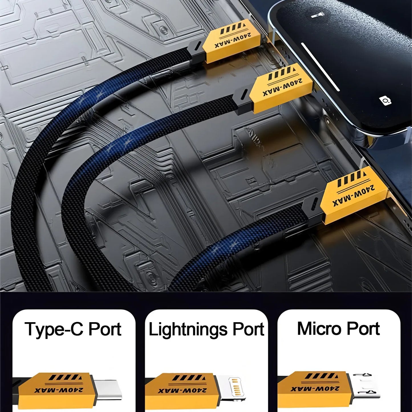 4-in-1 Fast Charging Cable Type-C + Micro USB + iPhone Connector